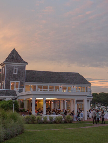 Exterior of Wychmere at sunset.