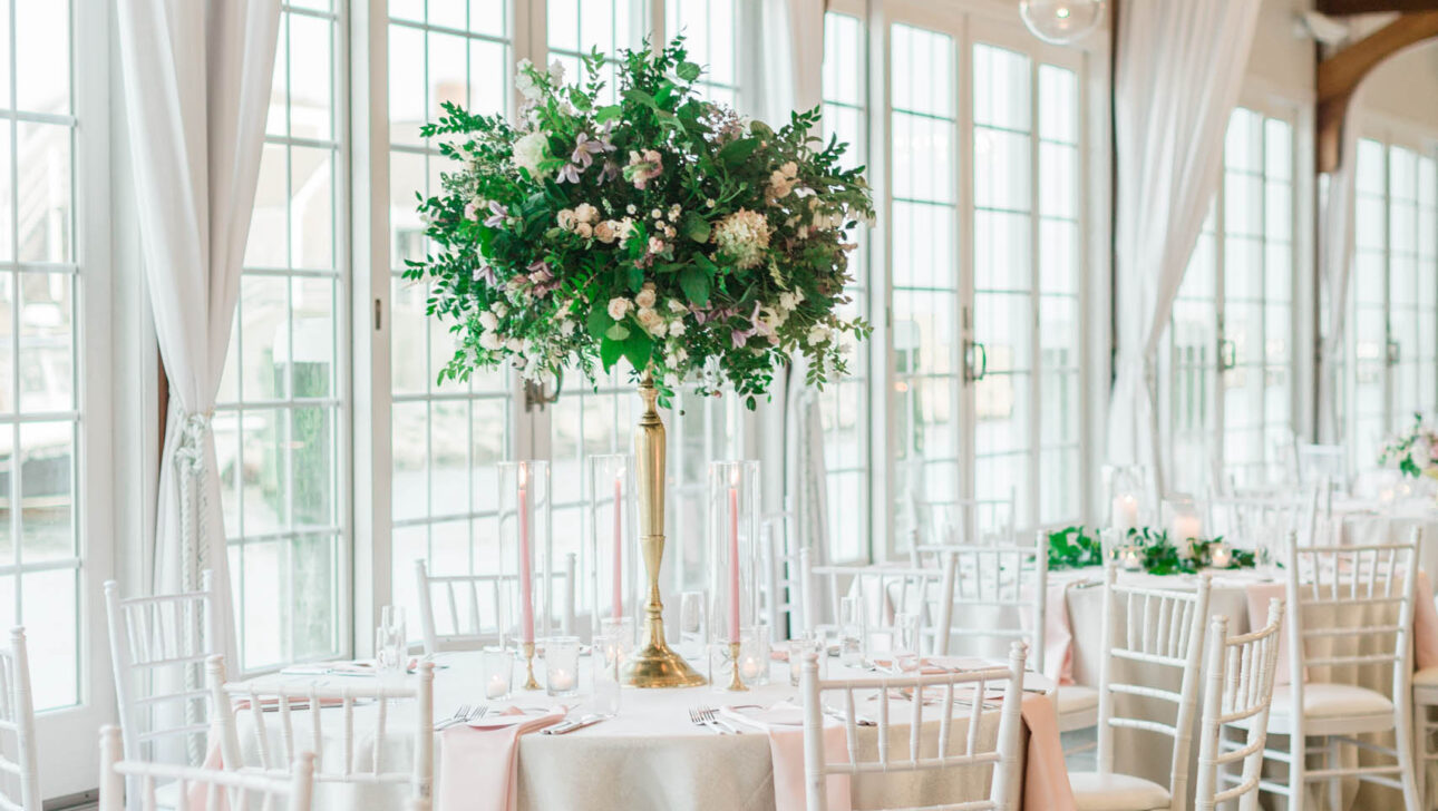 Floral arrangement on table.