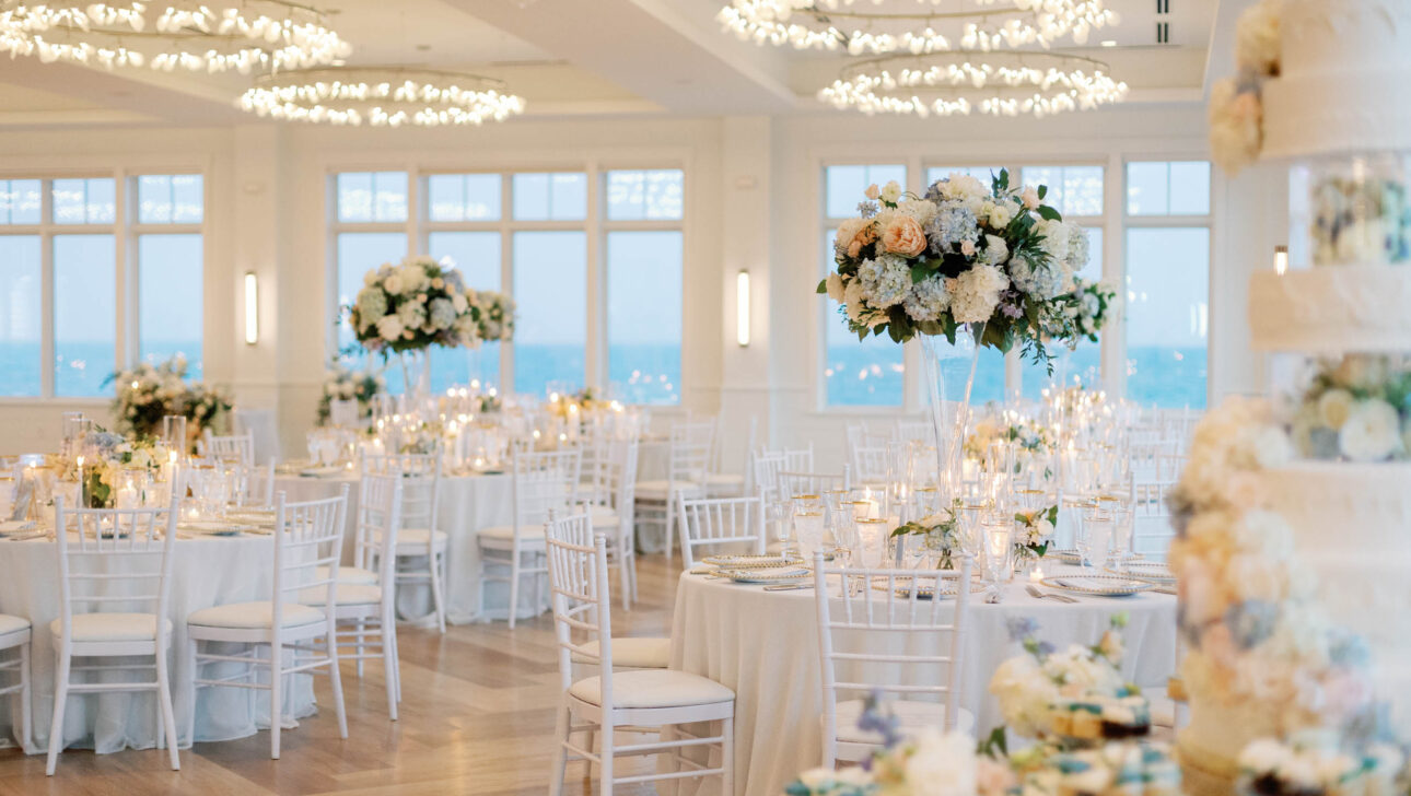 Floral arrangements on tables.